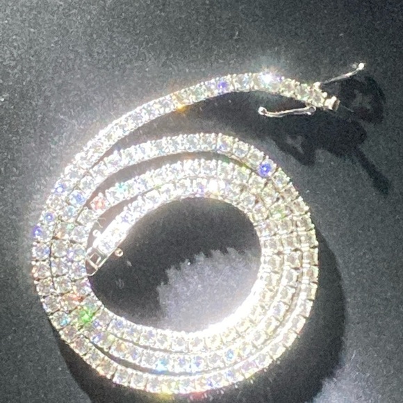 925 Silver Moissanite Tennis Chain Necklace Bracelet Set - Picture 5 of 10